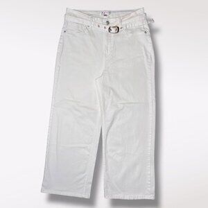 Vigoss White Wide Leg Cropped Jeans High Rise Belted Size 29